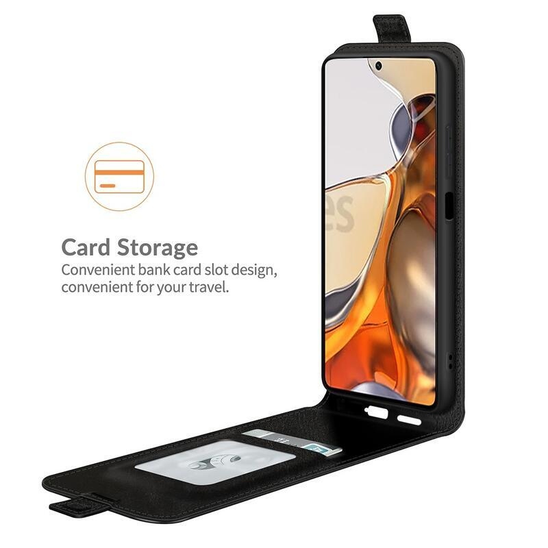 Függőleges PU bőr pénztárca tok Xiaomi 11T/11T Pro - fekete