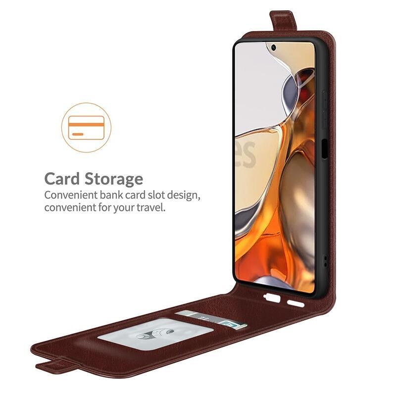 Függőleges PU bőr pénztárca tok a Xiaomi 11T/11T Pro-hoz - barna