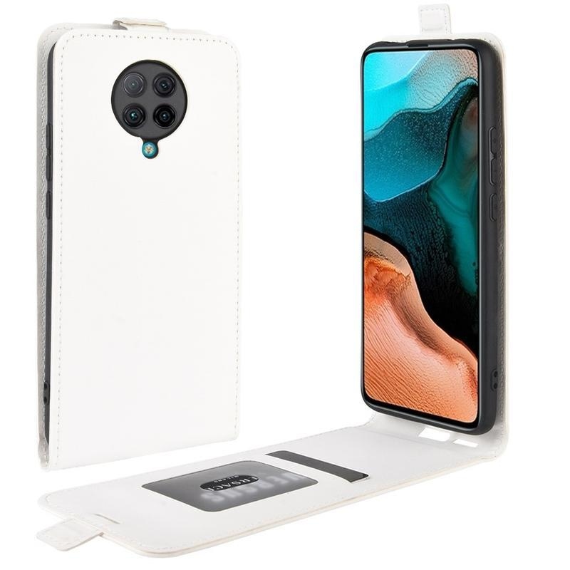 Függőleges PU bőr pénztárca tok a Xiaomi Poco F2 Pro-hoz - fehér