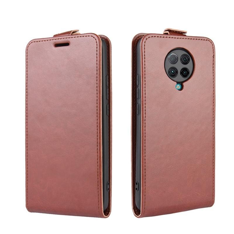 Függőleges PU bőr pénztárca tok a Xiaomi Poco F2 Pro-hoz - barna