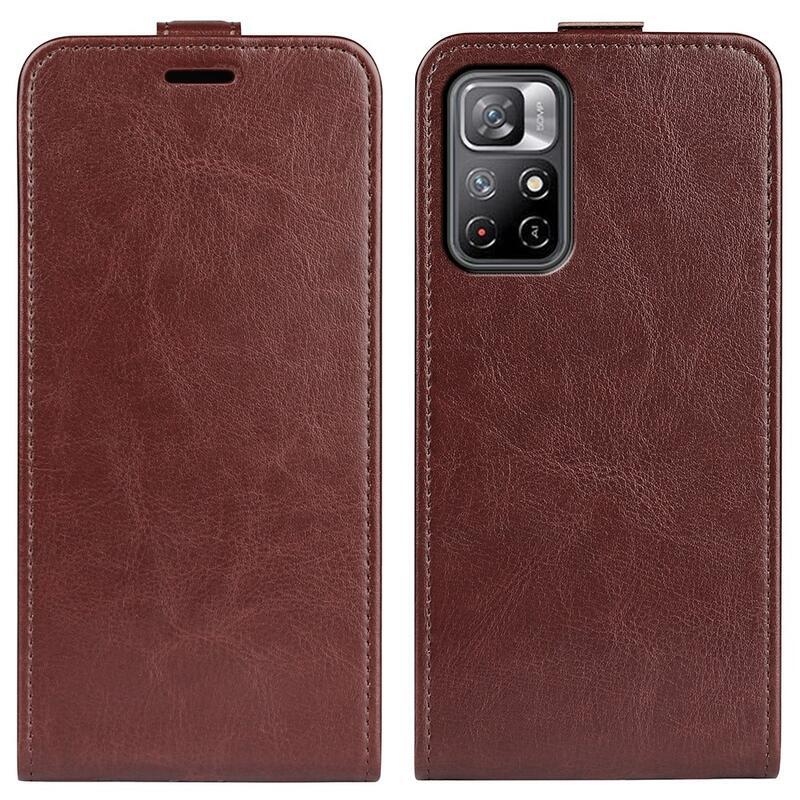 Függőleges PU bőr pénztárca tok a Xiaomi Poco M4 Pro 5G/Redmi Note 11S 5G számára - barna színben