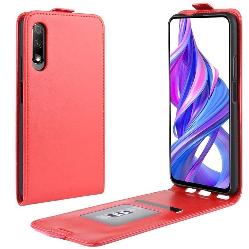 Függőleges PU bőr tok a Huawei P Smart Pro (2019)/Honor 9X Pro számára - piros színű