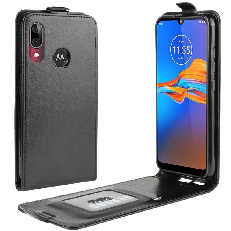 Függőleges PU bőr tok Motorola Moto E6 Plus-hoz - fekete