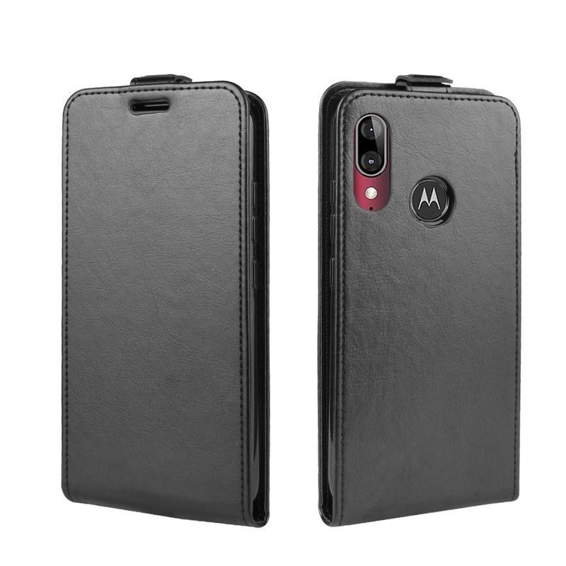 Függőleges PU bőr tok Motorola Moto E6 Plus-hoz - fekete