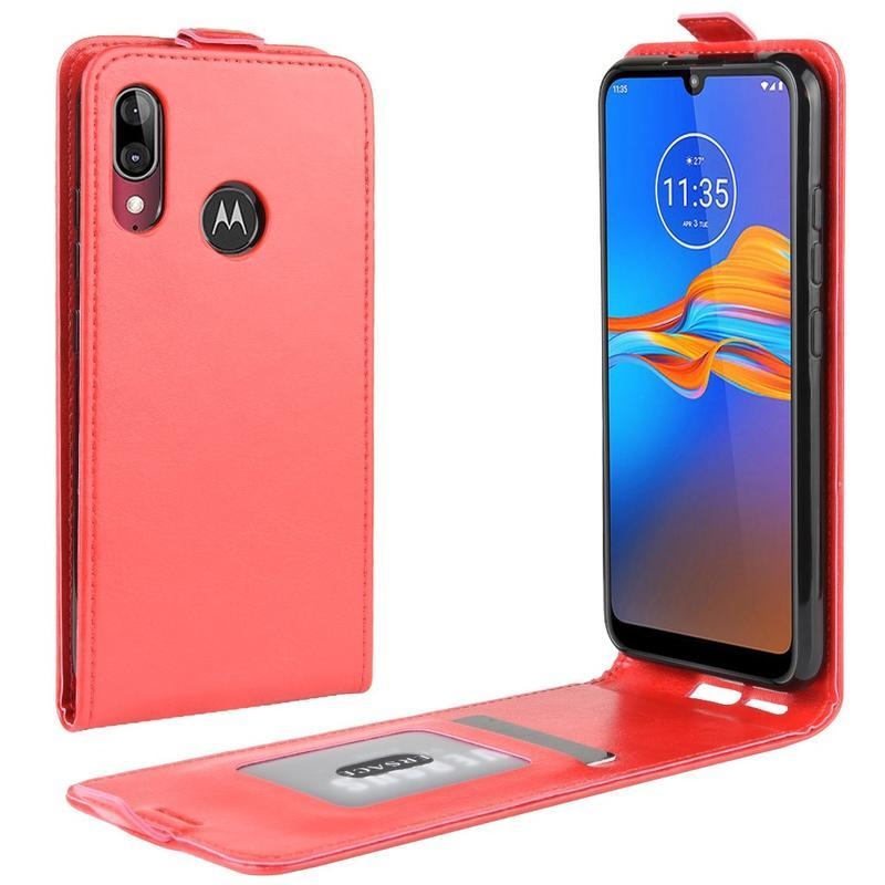 Függőleges PU bőr tok Motorola Moto E6 Plus-hoz - piros