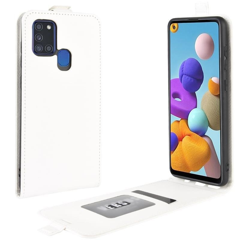 Függőleges PU bőr tok Samsung Galaxy A21s készülékhez - fehér