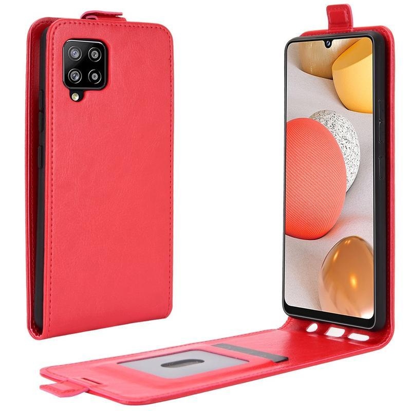 Függőleges PU bőr tok Samsung Galaxy A42 5G készülékhez - piros