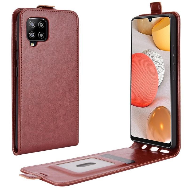 Függőleges PU bőr tok Samsung Galaxy A42 5G - barna