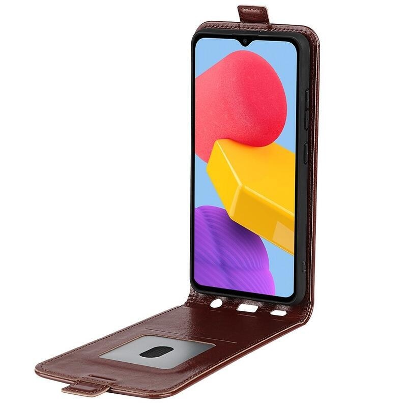 Függőleges PU bőr tok Samsung Galaxy M13 4G készülékhez - barna