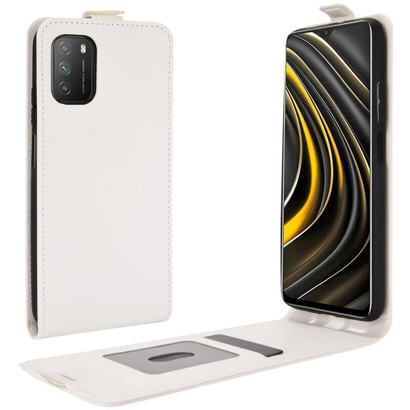 Függőleges PU bőr tok Xiaomi Poco M3-hoz - fehér