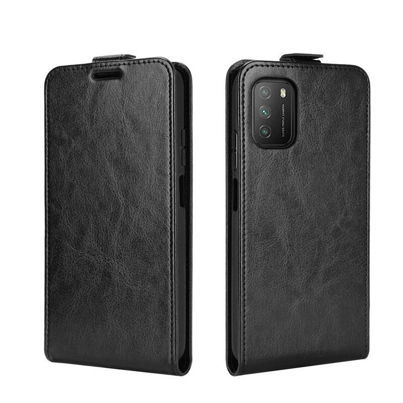 Függőleges PU bőr tok Xiaomi Poco M3-hoz - fekete