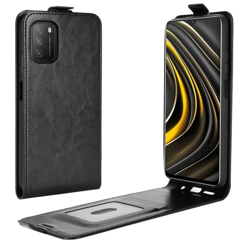 Függőleges PU bőr tok Xiaomi Poco M3-hoz - fekete