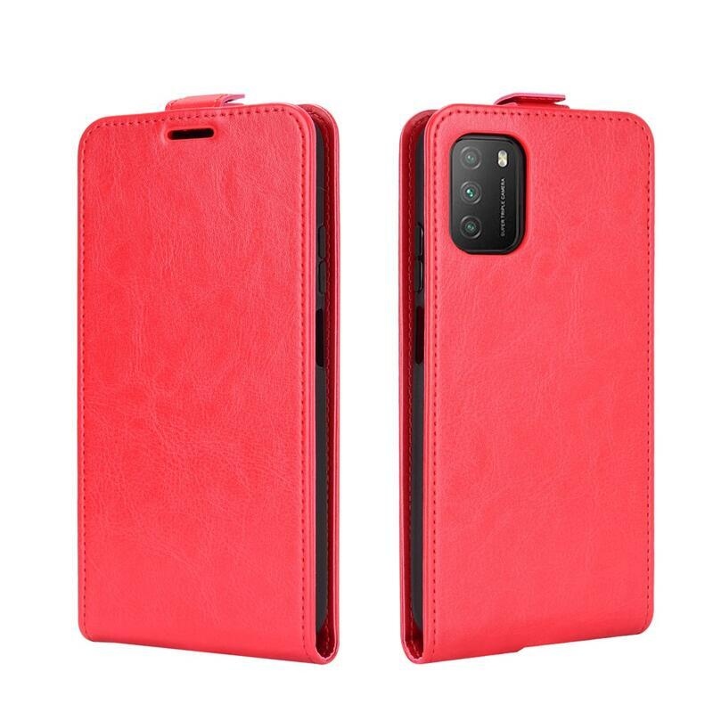 Függőleges PU bőr tok Xiaomi Poco M3-hoz - piros