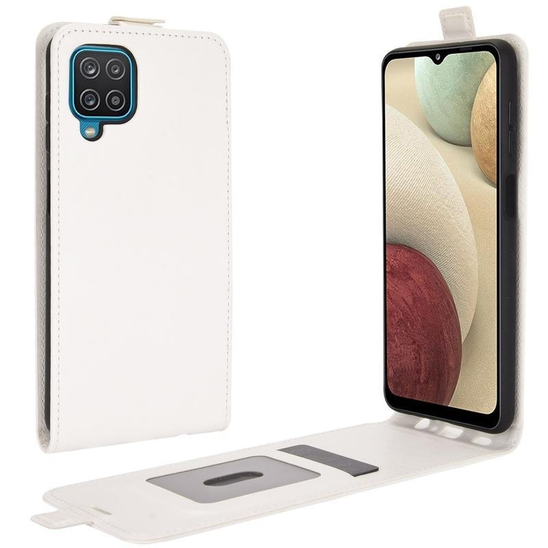 Függőleges PU bőr tok Samsung Galaxy A12/M12 készülékhez - fehér