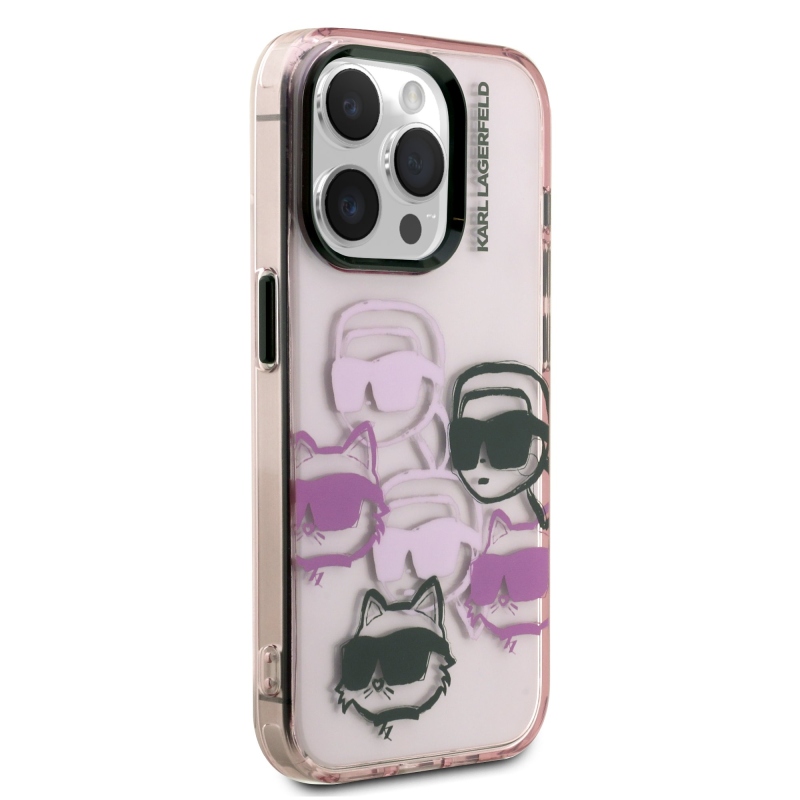 Karl Lagerfeld IML Multi K&CH Heads hátlapi borító iPhone 15 Pro rózsaszínű készülékhez