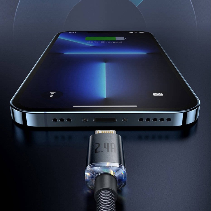 Baseus CAJY000005 Crystal Shine sorozatú adatkábel USB - Lightning 20W 1.2m lila