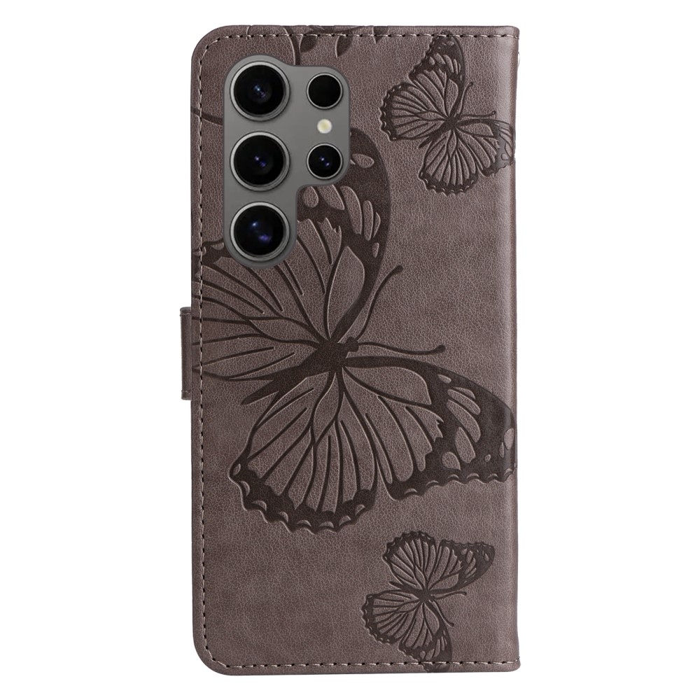 Nagy pillangó könyv tok Samsung Galaxy S25 Ultra készülékhez - szürke