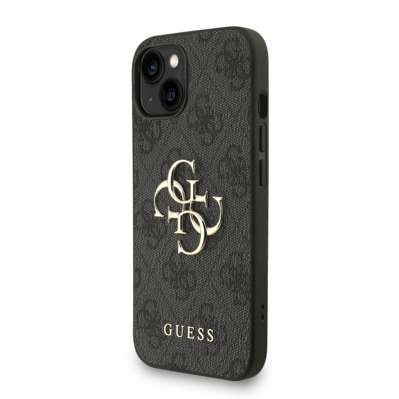 Guess PU 4G fém logós fém pánt hátlap iPhone 15 fekete