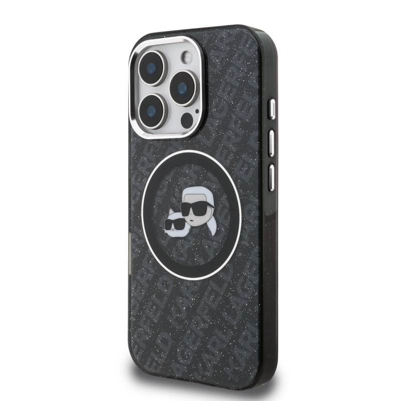 Karl Lagerfeld IML K&CH Heads Ismételt logó MagSafe hátlapi borító iPhone 16 Pro-hoz Fekete