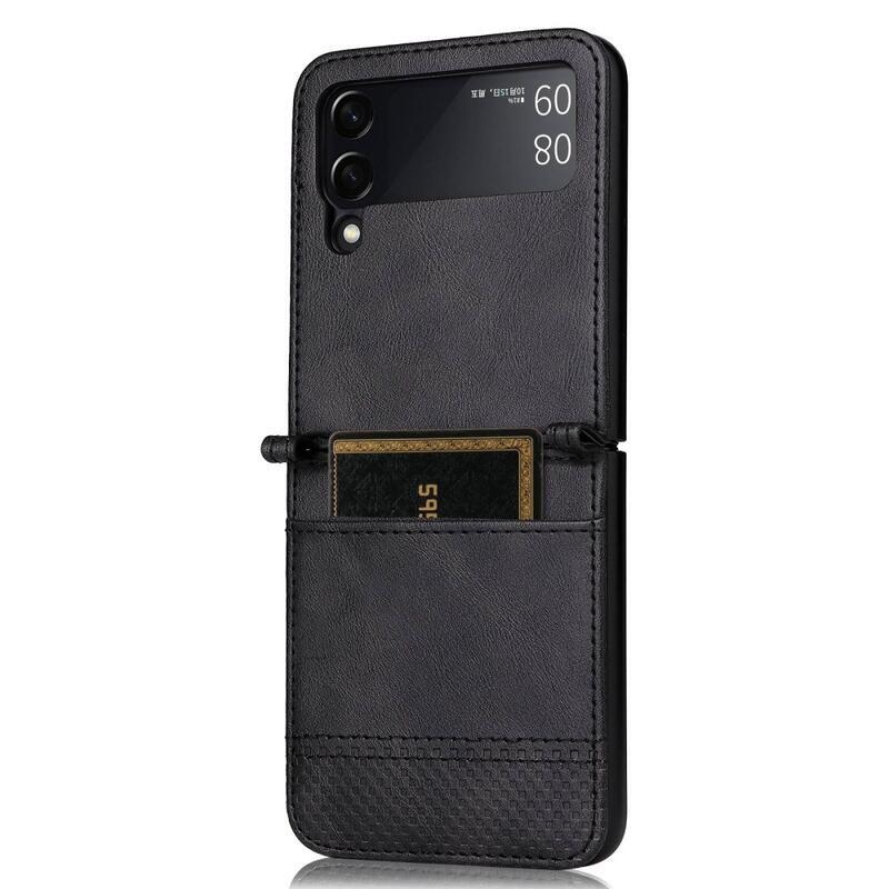 Vintage műanyag borító PU bőrrel borított mobiltelefonra Samsung Galaxy Z Flip4 5G - fekete