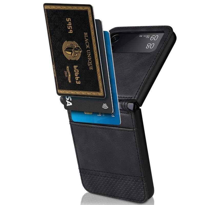 Vintage műanyag borító PU bőrrel borított mobiltelefonra Samsung Galaxy Z Flip4 5G - fekete