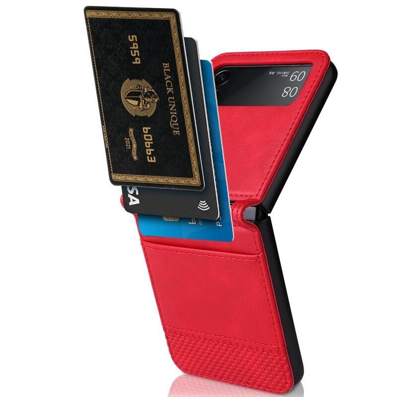 Vintage műanyag borító PU bőrrel borított mobiltelefonra Samsung Galaxy Z Flip4 5G - piros