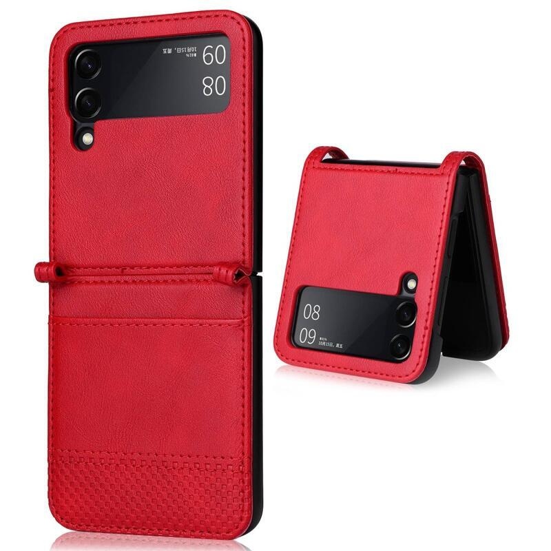 Vintage műanyag borító PU bőrrel borított mobiltelefonra Samsung Galaxy Z Flip4 5G - piros