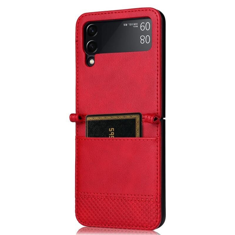 Vintage műanyag borító PU bőrrel borított mobiltelefonra Samsung Galaxy Z Flip4 5G - piros