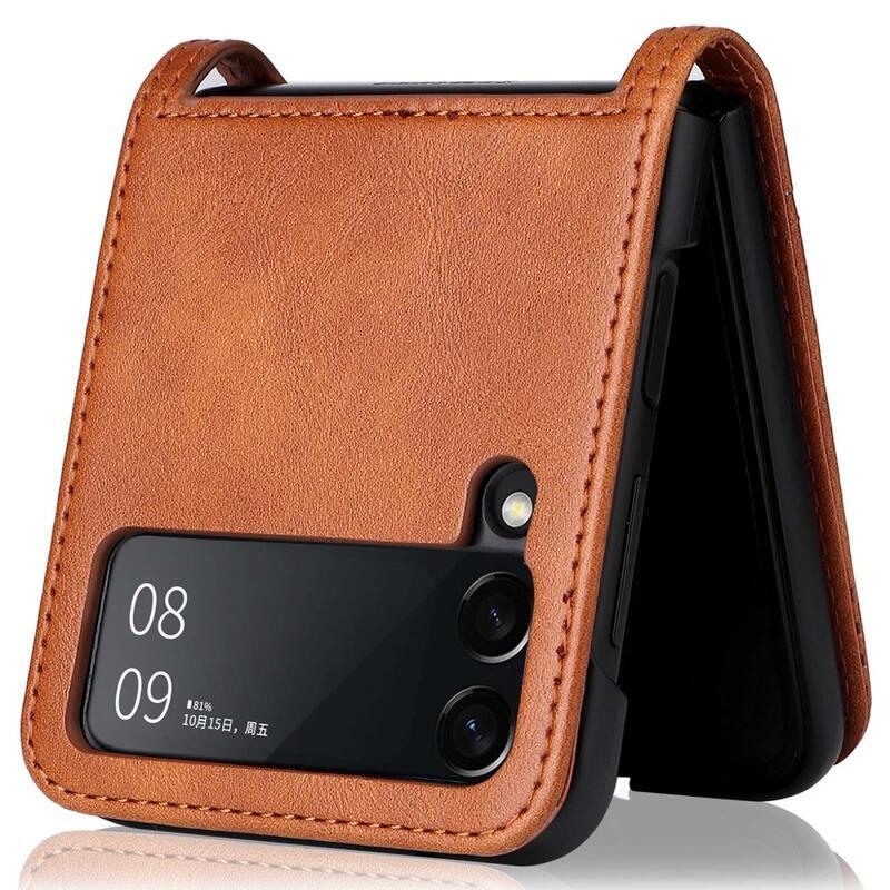 Vintage műanyag borító PU bőrrel borított mobiltelefonra Samsung Galaxy Z Flip4 5G - barna