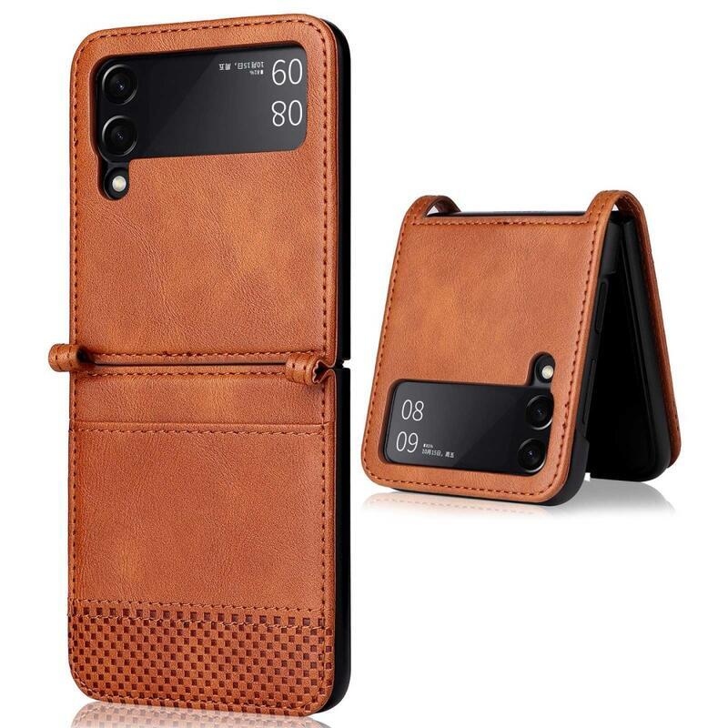 Vintage műanyag borító PU bőrrel borított mobiltelefonra Samsung Galaxy Z Flip4 5G - barna