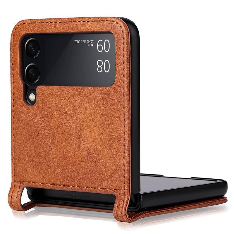 Vintage műanyag borító PU bőrrel borított mobiltelefonra Samsung Galaxy Z Flip4 5G - barna