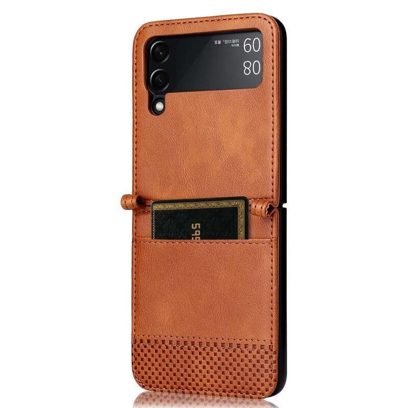 Vintage műanyag borító PU bőrrel borított mobiltelefonra Samsung Galaxy Z Flip4 5G - barna