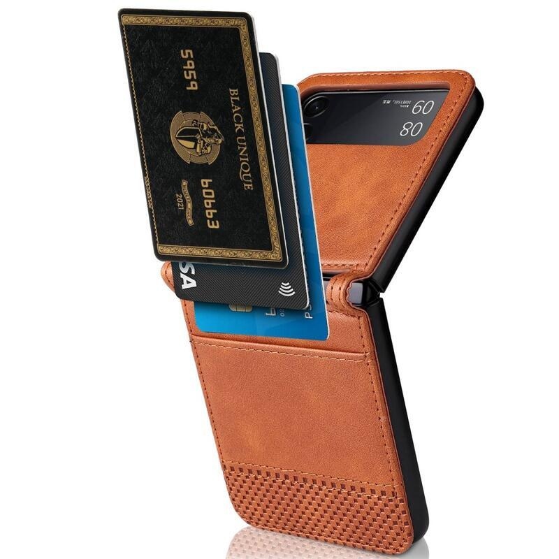 Vintage műanyag borító PU bőrrel borított mobiltelefonra Samsung Galaxy Z Flip4 5G - barna