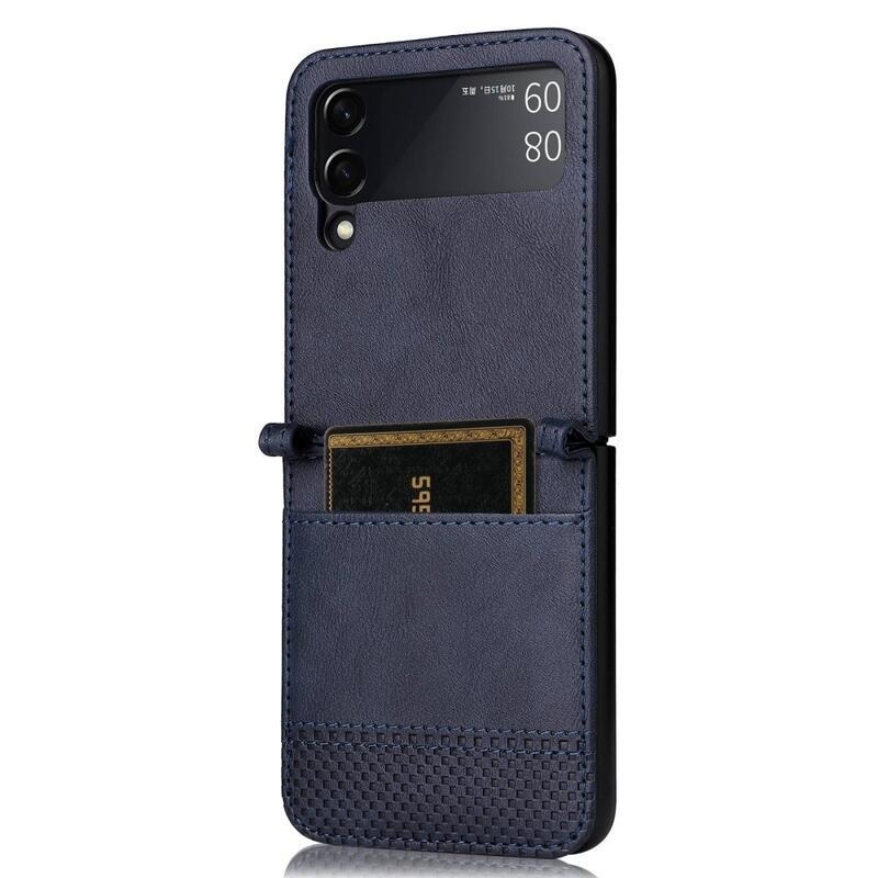 Vintage műanyag borító PU bőrrel borított mobiltelefonra Samsung Galaxy Z Flip4 5G - kék