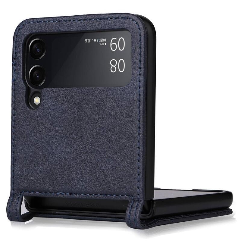 Vintage műanyag borító PU bőrrel borított mobiltelefonra Samsung Galaxy Z Flip4 5G - kék
