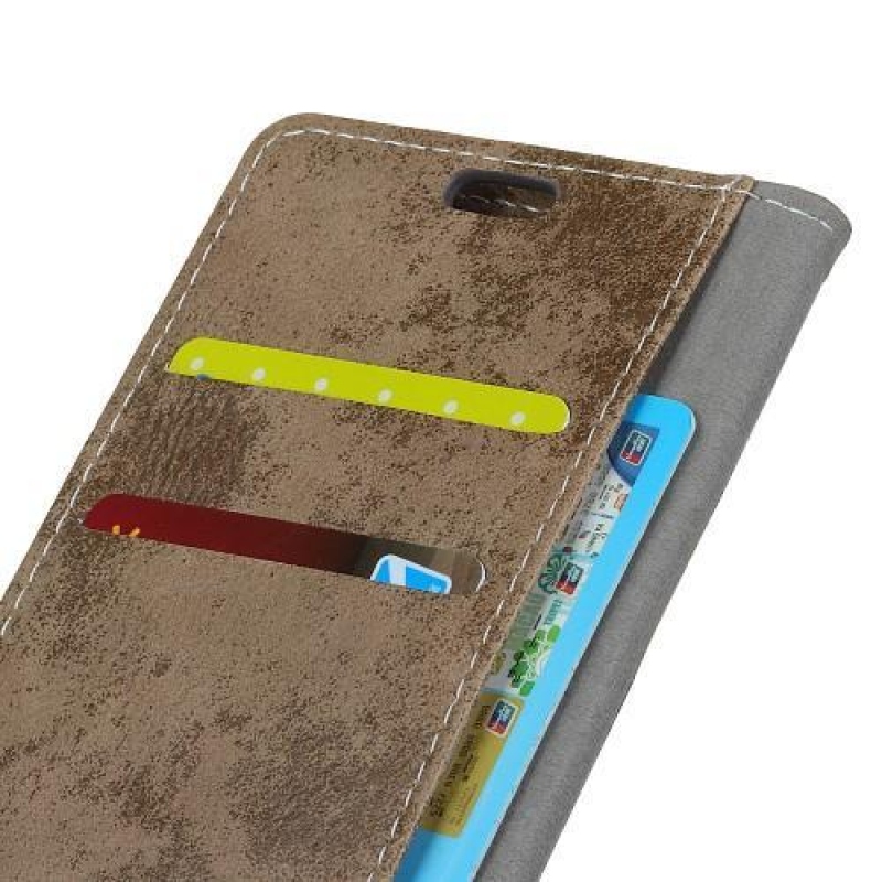 Vintage PU bőr pénztárca tok Nokia 8.1 készülékhez - khaki színű