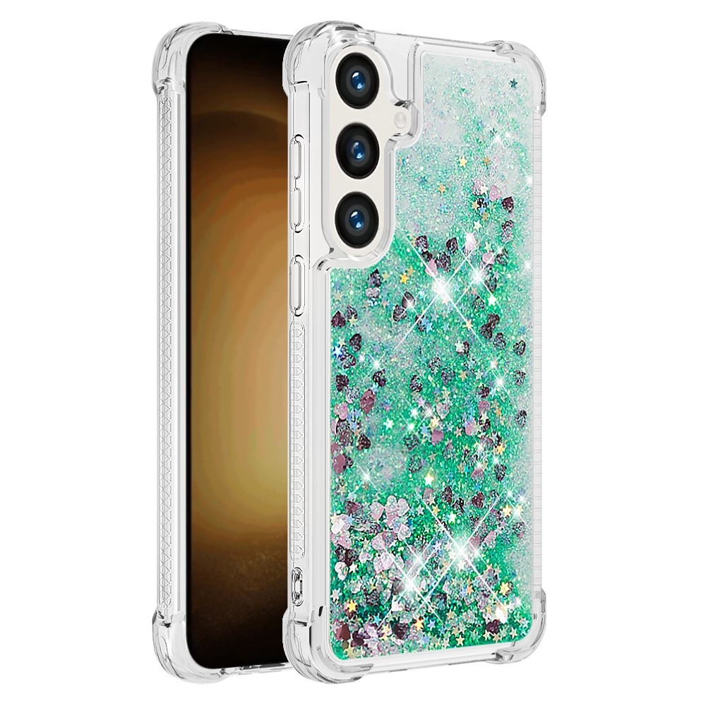 Glitter homokóra zselés tok Samsung Galaxy S24 készülékhez - zöld/szívek