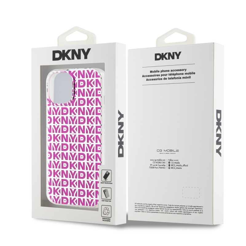 DKNY PC/TPU ismétlődő mintás hátsó borító iPhone 15 rózsaszínhez