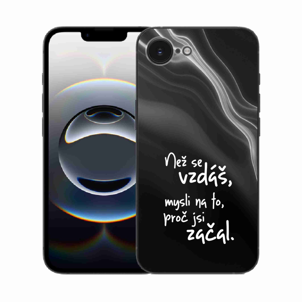 Zselés borítás mmCase iPhone 16e készülékhez - idézet 2 fekete háttér