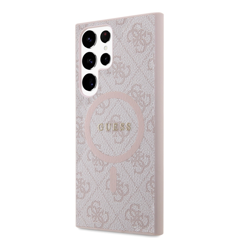 Guess PU bőr 4G színes gyűrűs MagSafe hátlap Samsung Galaxy S24 Ultra rózsaszín