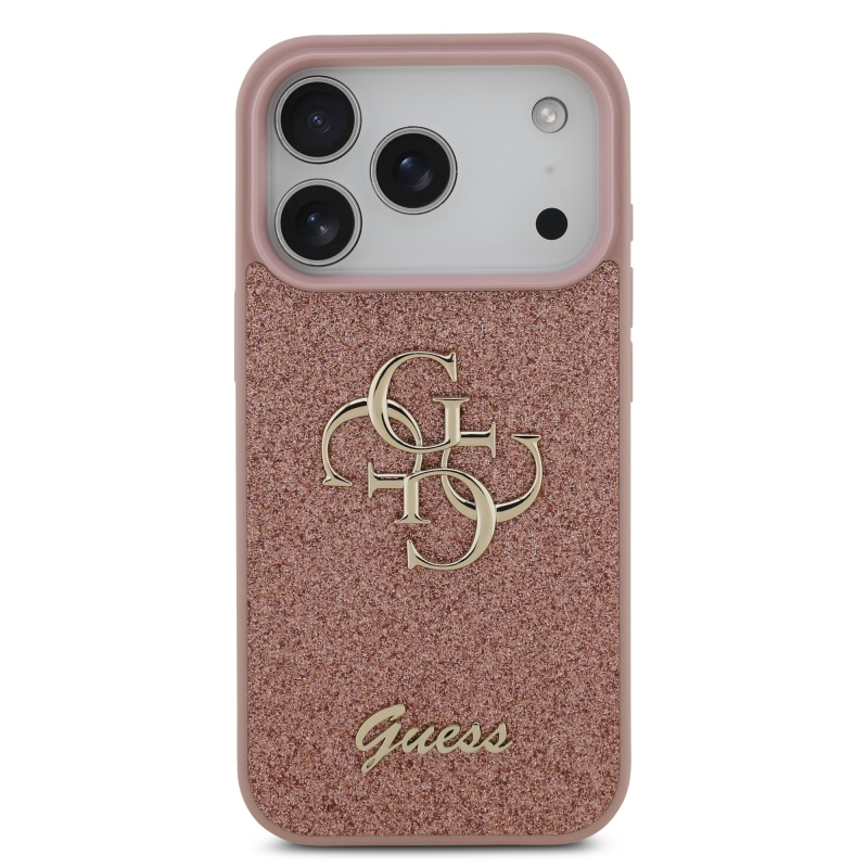 Guess PU Fixed Glitter 4G fém logó hátlap iPhone 17 Pro rózsaszínhez