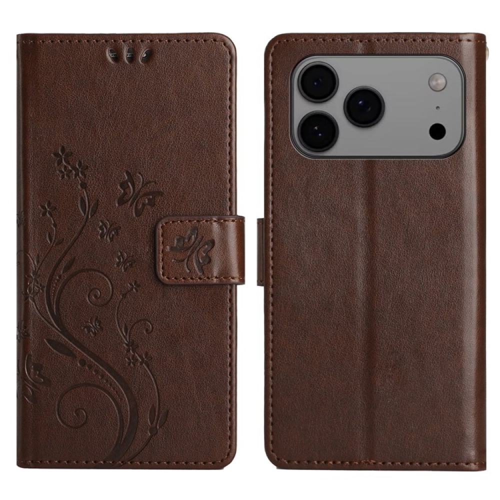 Virágok könyvtáska iPhone 17 Pro Max készülékhez - barna