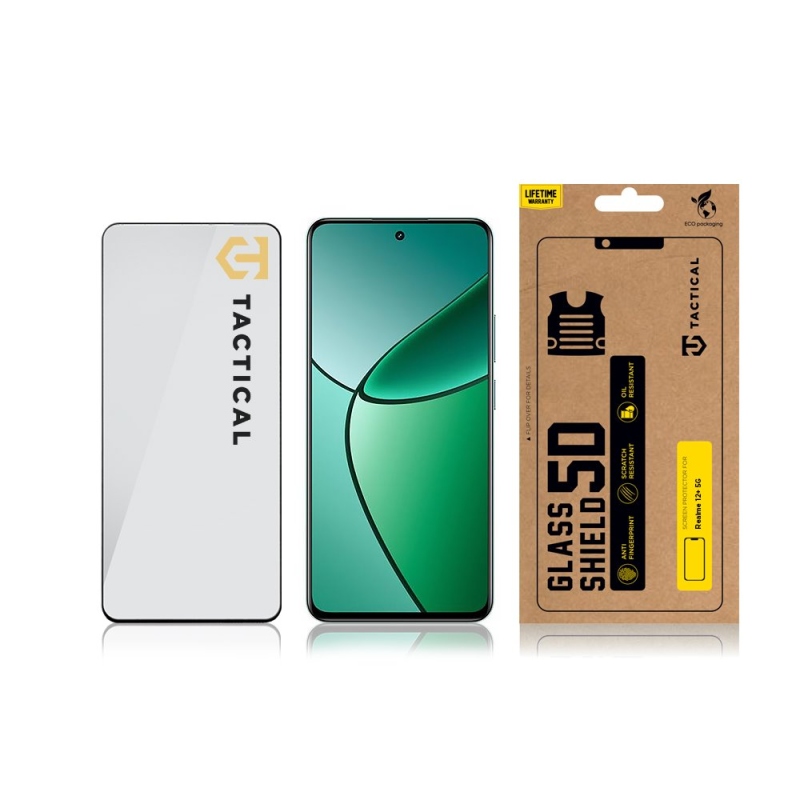Taktikai üvegpajzs 5D üveg a Realme 12+ 5G Fekete modellhez