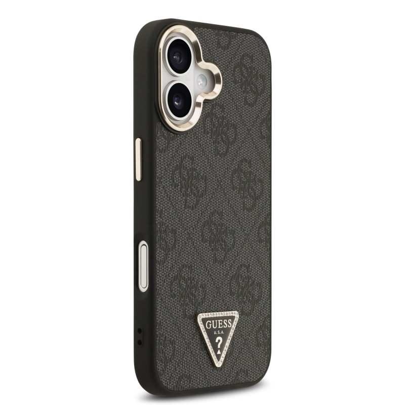 Guess PU bőr 4G háromszög logó arany keret MagSafe hátlap iPhone 17 Fekete fekete