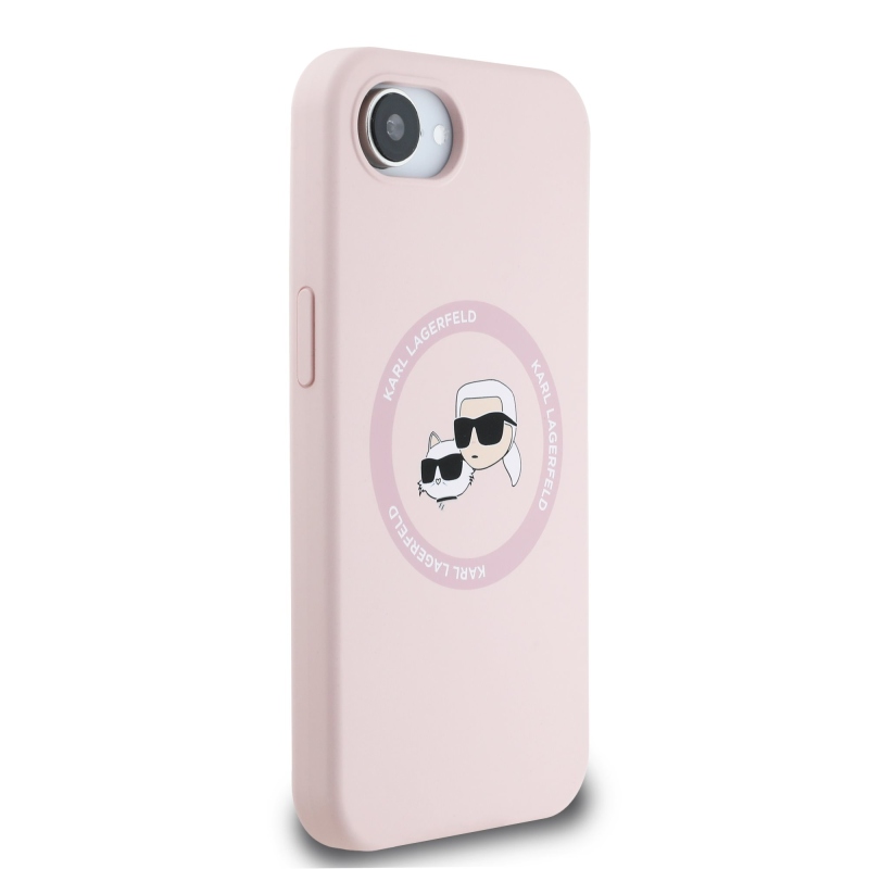 Karl Lagerfeld Liquid Silicone K&CH Heads MagSafe hátlapi borító iPhone 16e rózsaszínű készülékhez