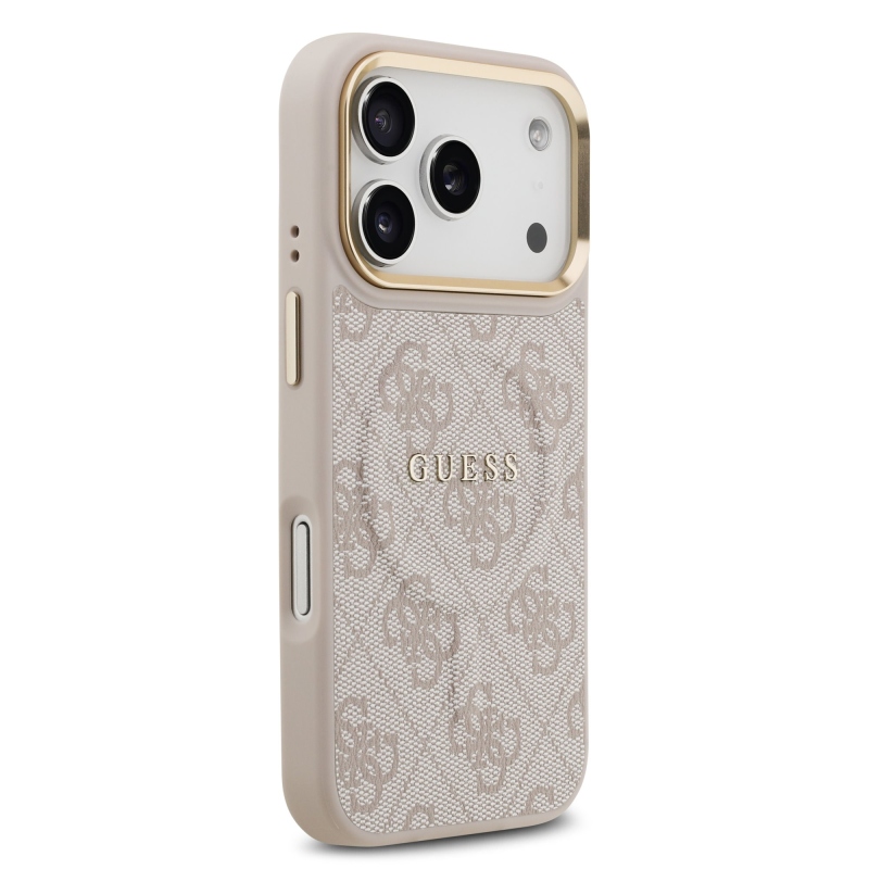Guess PU bőr 4G aranykeret MagSafe hátlap iPhone 17 Pro rózsaszínű borítóhoz