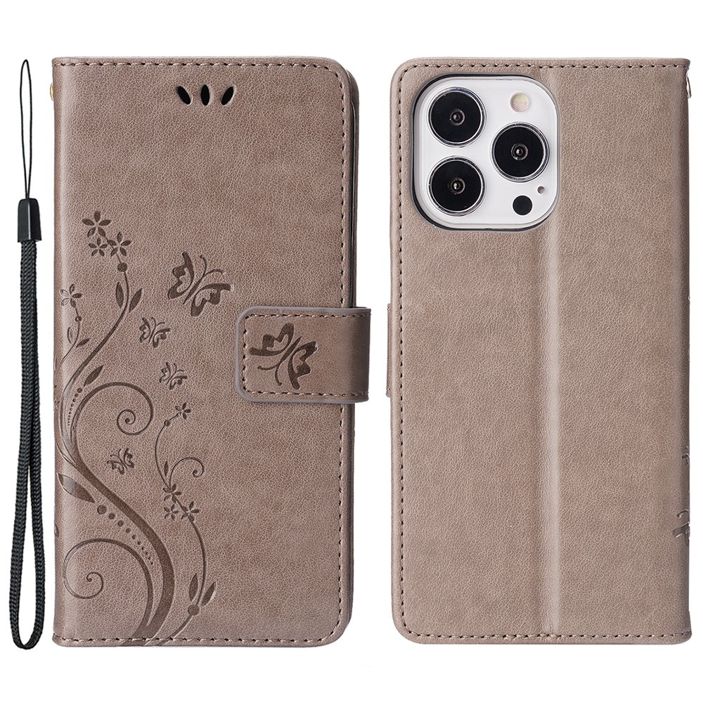 Virágok könyvtáska iPhone 15 Pro készülékhez - szürke