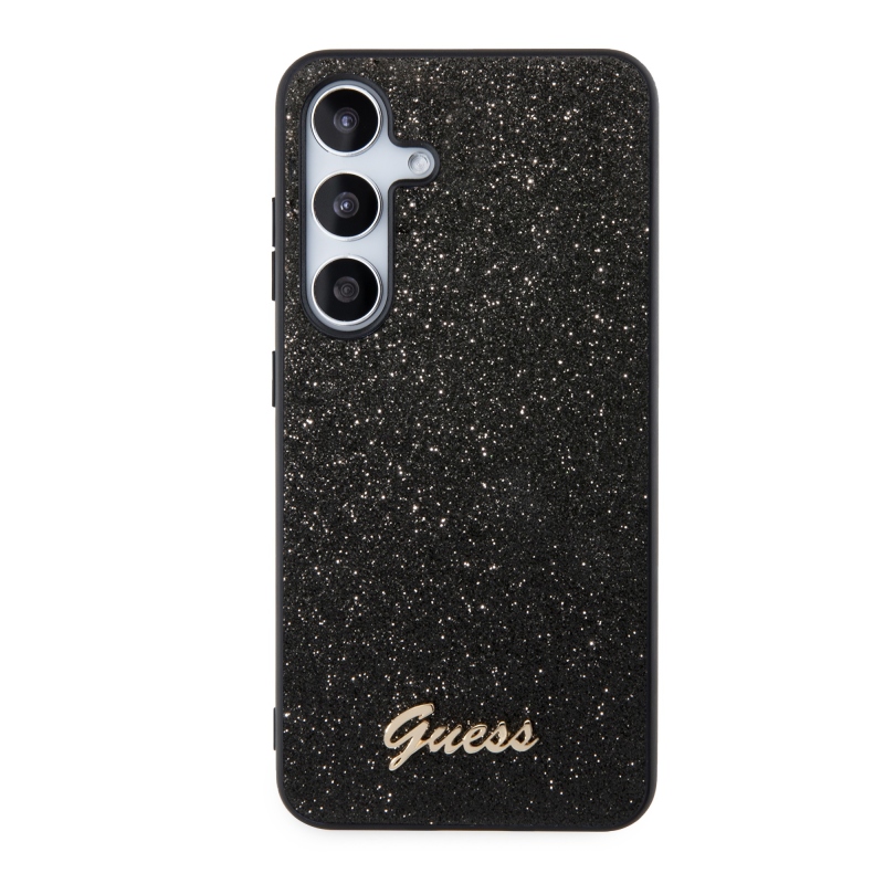 Guess PC/TPU Glitter Flakes fém logó hátlap Samsung Galaxy S24 fekete