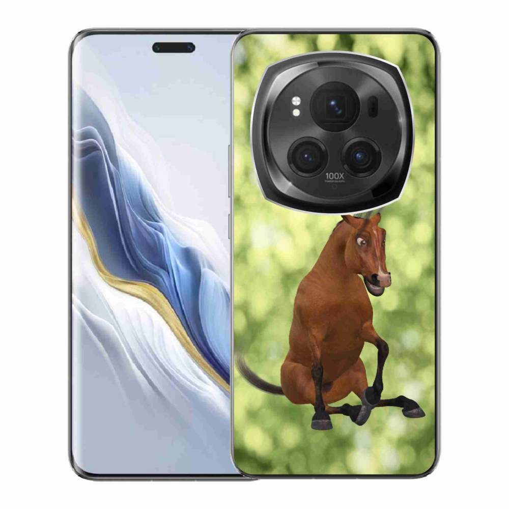 Zselés borítás mmCase a Honor Magic 6 Pro 5G számára - barna rajzfilm ló 1