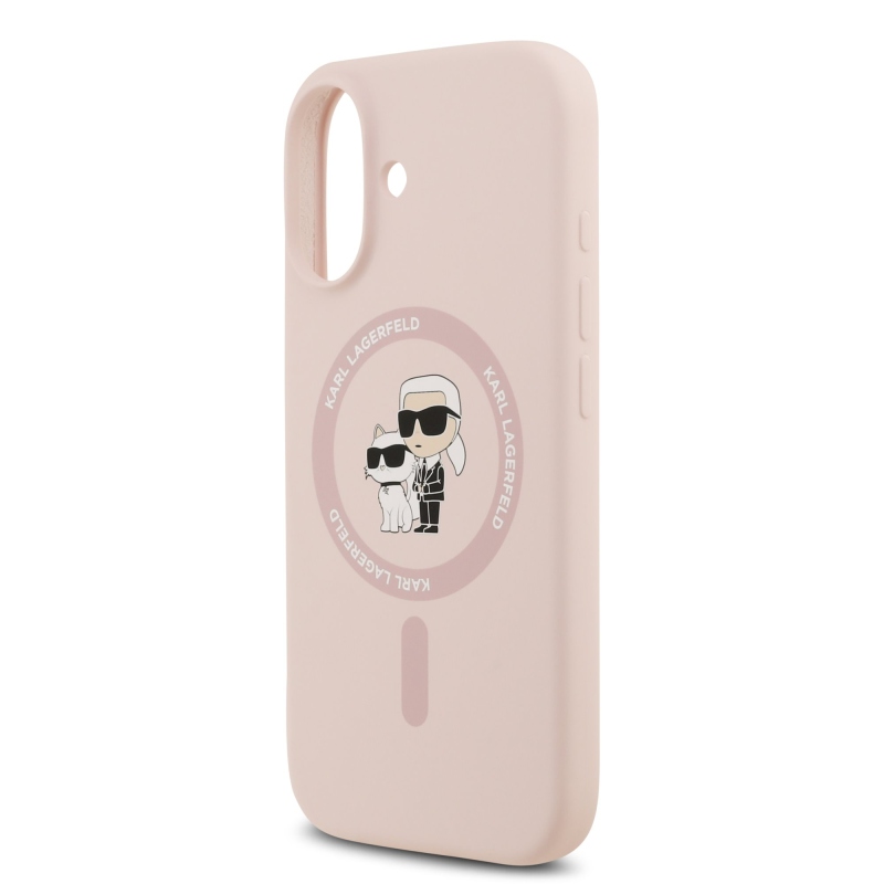 Karl Lagerfeld folyékony szilikon Karl és Choupette MagSafe MagSafe hátlap iPhone 17 rózsaszínhez